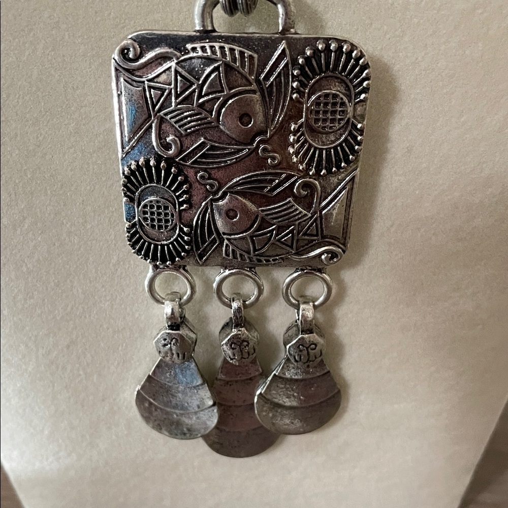 Artisan Silver Statement Necklace with Black Accents - Picture 7 of 8